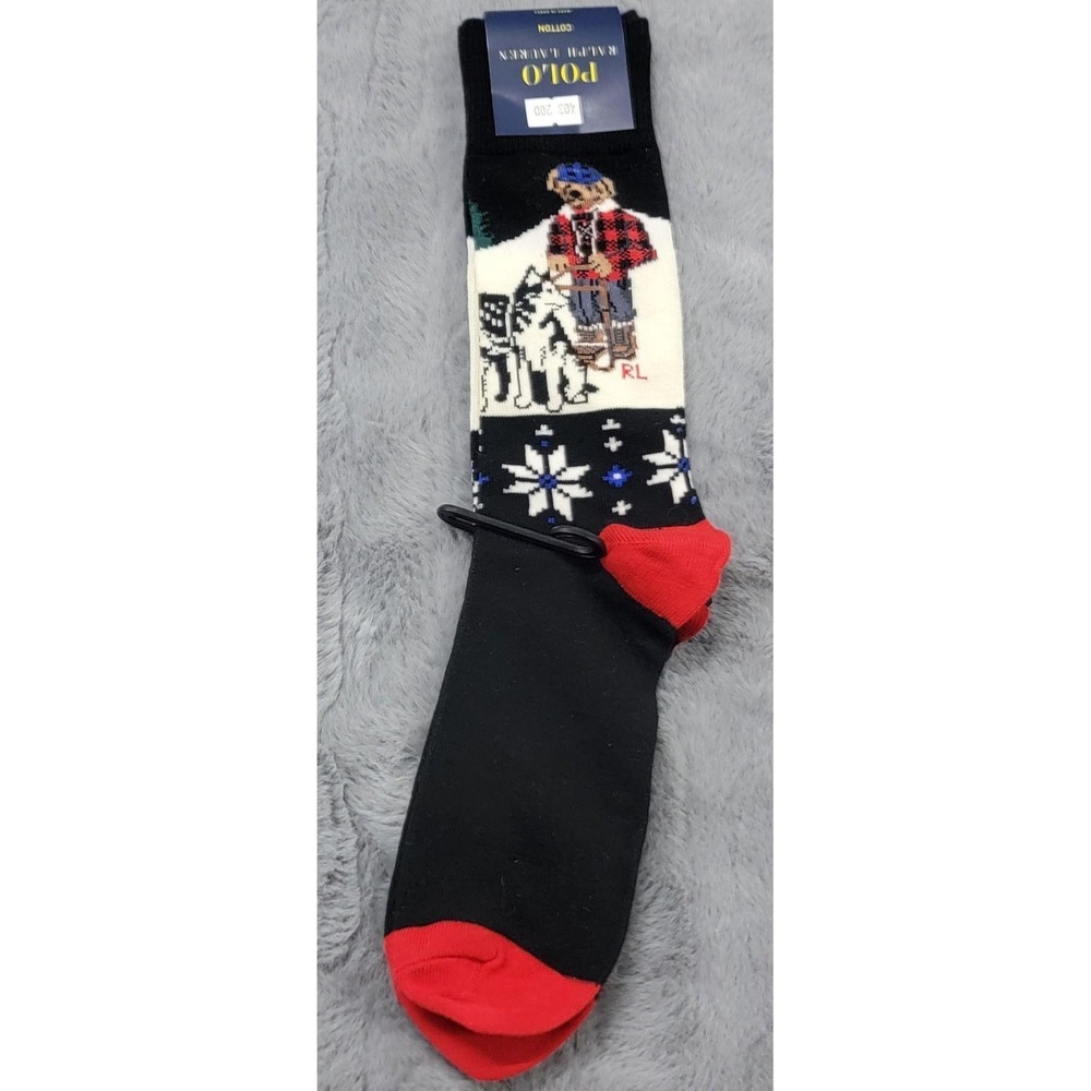 Polo Ralph Lauren Socks Mens 6-12.5 Fair Isle Polo Bear Husky Sled Mid Calf